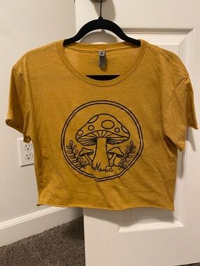 Mustard Yellow Graphic Mushroom Crop Tee